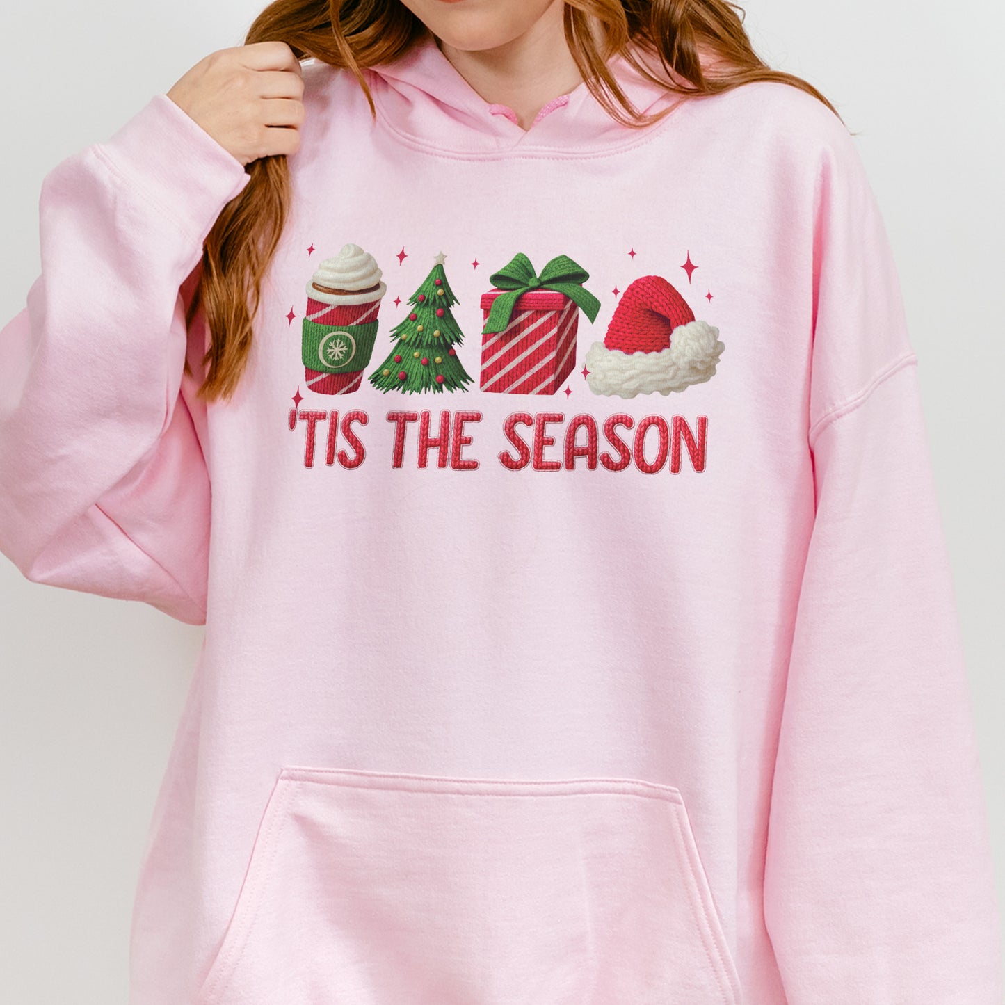 Tis The Season Shirt: Christmas Coffee, Holiday Gift, Santa Hat Tree, Festive Christmas Outfit Hoodie