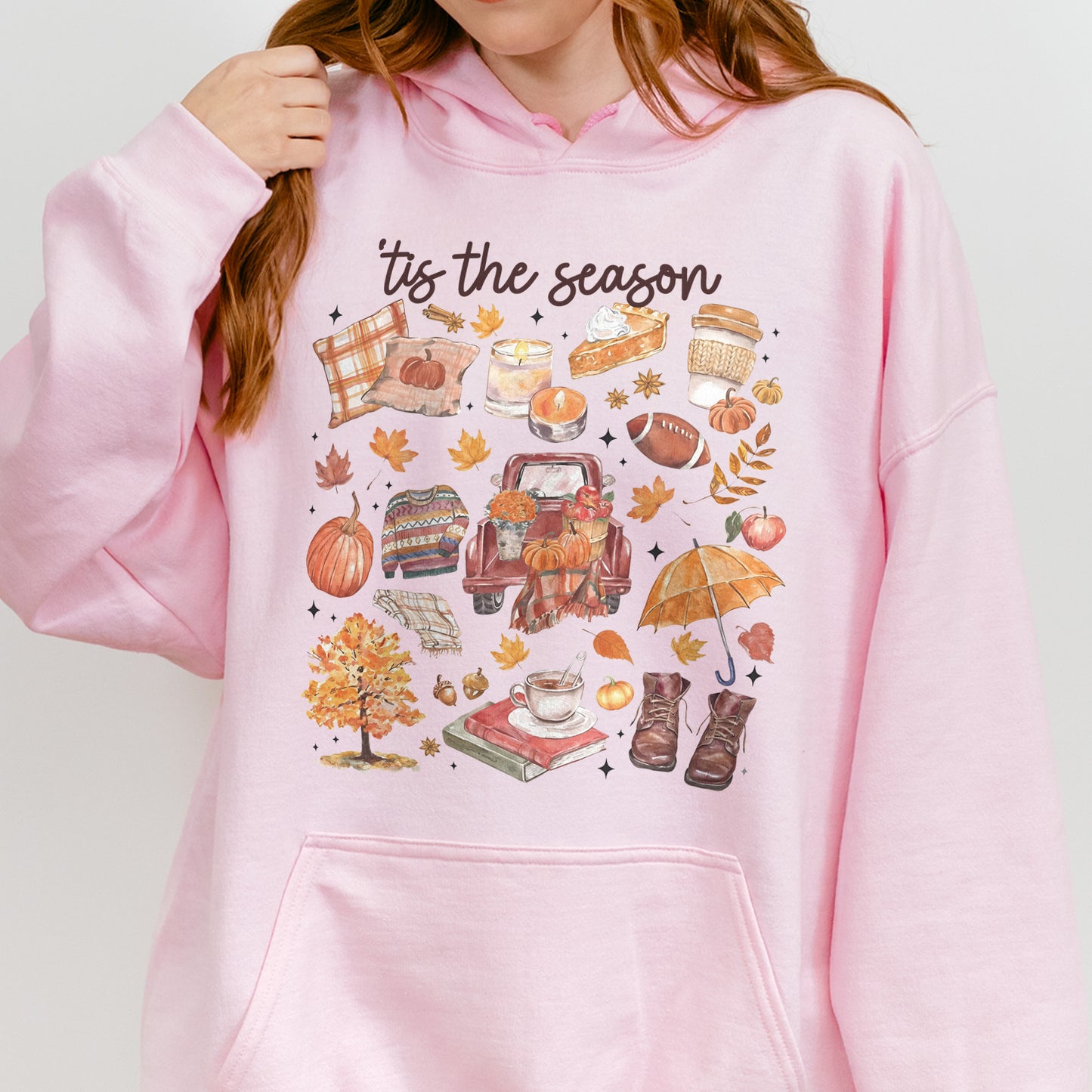 Tis the Season Tee, Pumpkin Season, Autumn Doodle Harvest, Women’s Cozy Hoodie