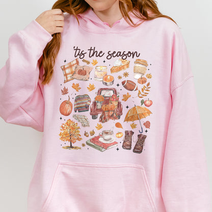 Tis the Season Tee, Pumpkin Season, Autumn Doodle Harvest, Women’s Cozy Hoodie