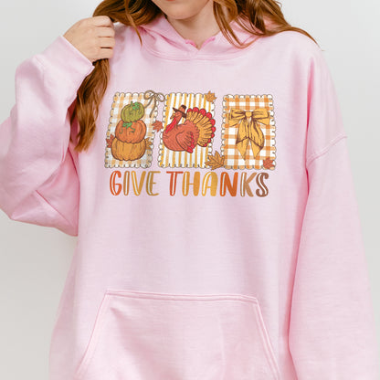 Thanksgiving Holiday, Give Thanks Coquette, Fall Pumpkin Turkey, Grateful Thankful Blessed, Autumn Gift Hoodie