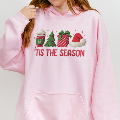 Tis The Season Shirt: Christmas Coffee, Holiday Gift, Santa Hat Tree, Festive Christmas Outfit Hoodie