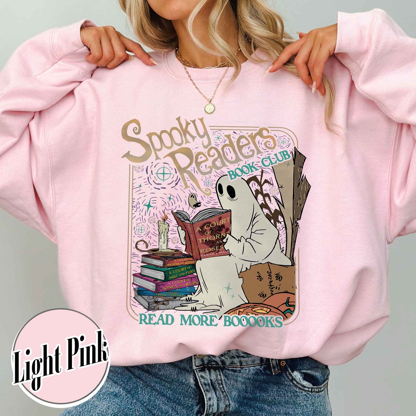 Bookish Sweatshirt, Acotar Ghost Sweatshirt, Book loverHalloween Sweatshirt, Spooky Ghost Skeleton Sweatshirt