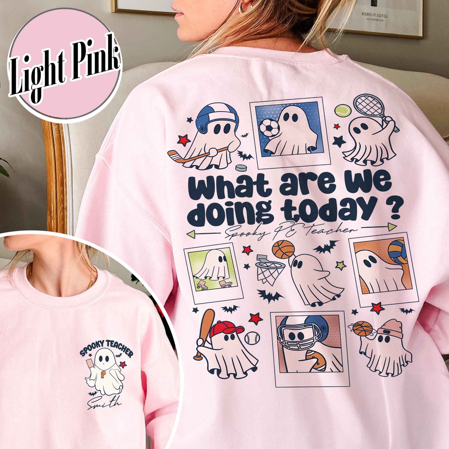 Halloween PE Teacher Sweatshirt, Pe Teacher Coach Ghost Sweatshirt, Spooky PE Teacher Sweatshirt