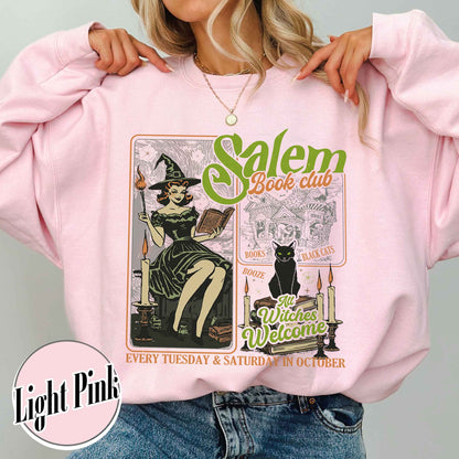Halloween Bookish Sweatshirt, Salem Witch Book Club Sweatshirt, Black Cat Broom Sweatshirt