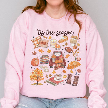 Tis the Season Tee, Pumpkin Season, Autumn Doodle Harvest, Women’s Cozy Sweatshirt