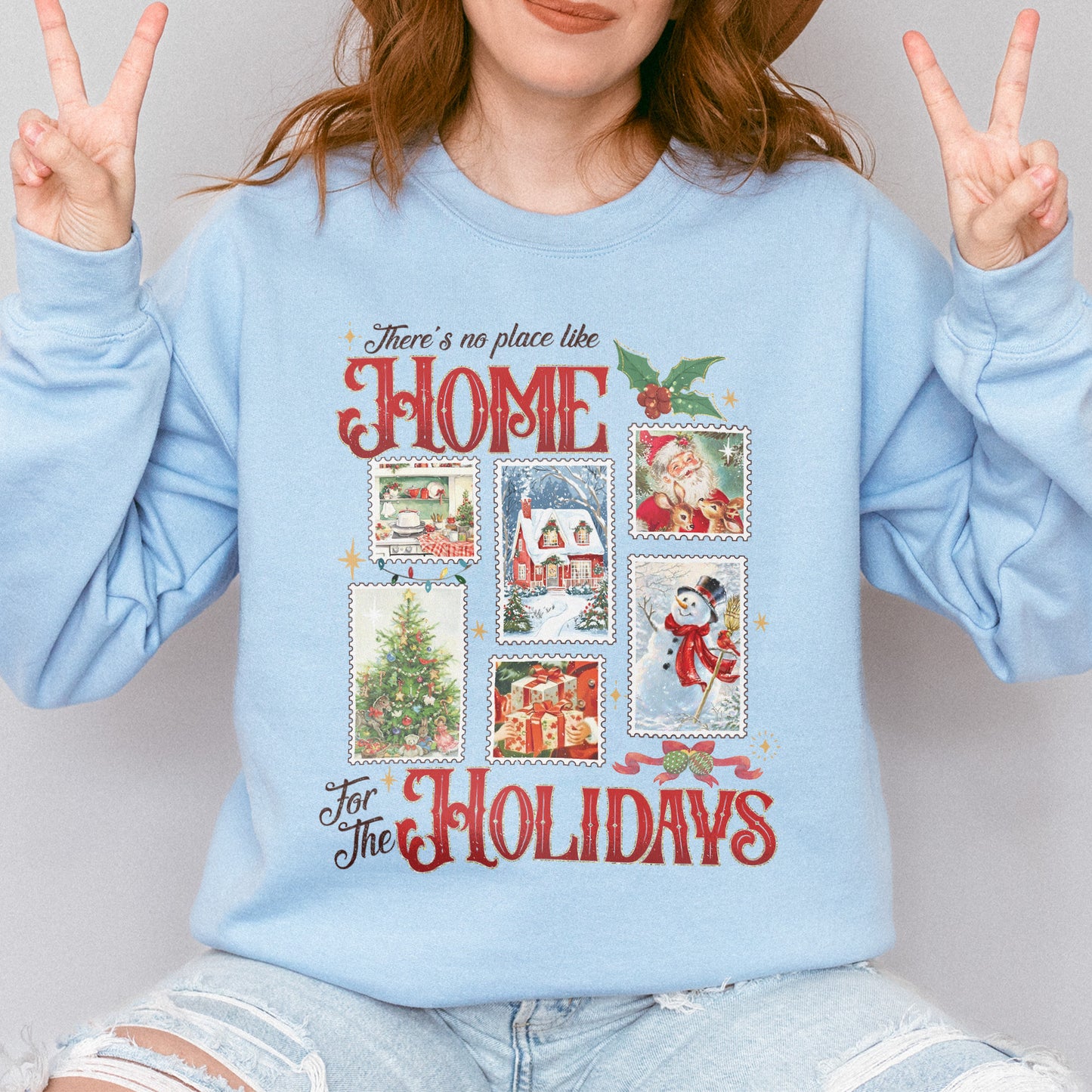 Home for the Holidays Sweatshirt: Vintage Christmas Sweatshirt, Merry Xmas Sweatshirt, Festive Family Xmas Sweatshirt