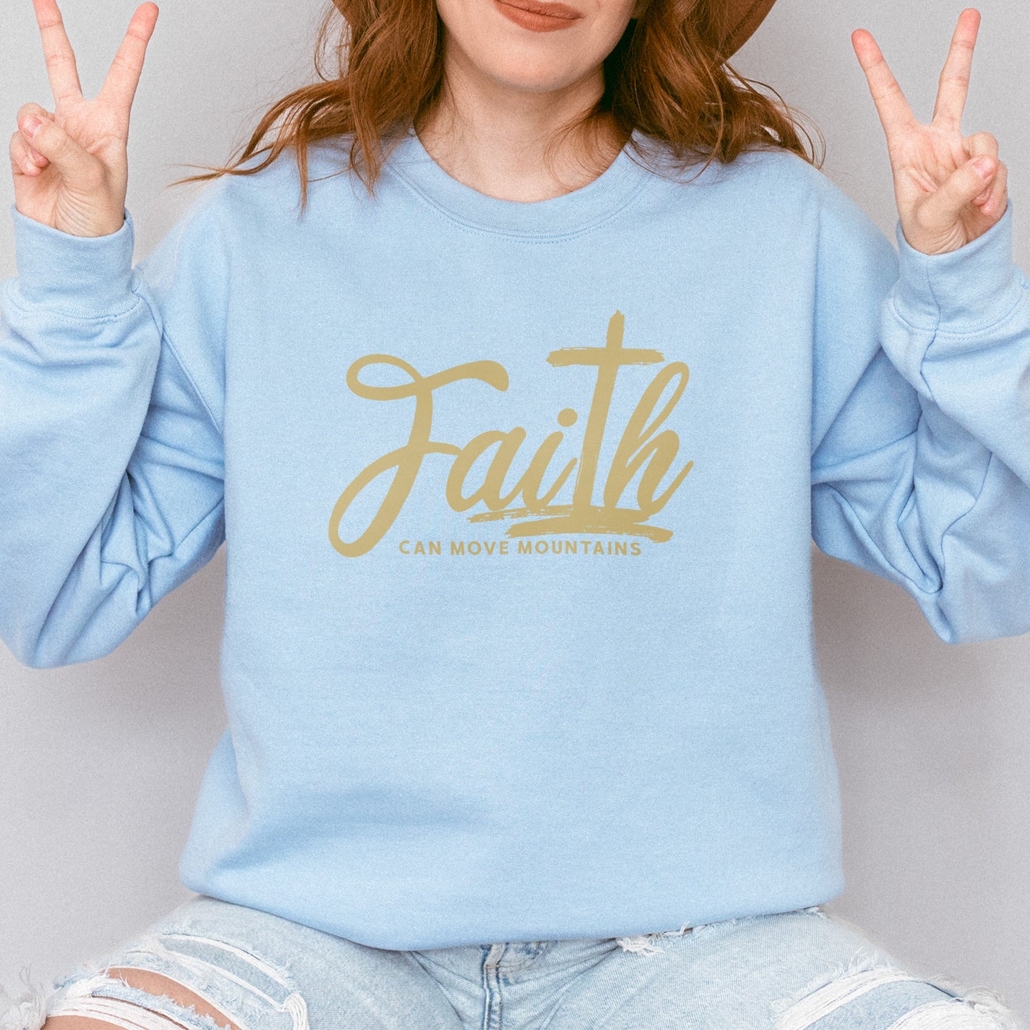 Faith Can Move Mountains Sweatshirt | Christian Cross Bible Verse Sweatshirt