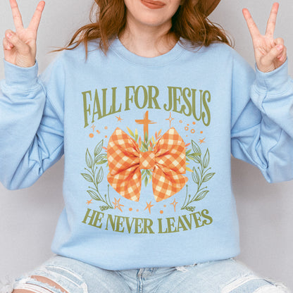 Fall For Jesus: Christian Faith, He Never Leaves Autumn Praise Sweatshirt