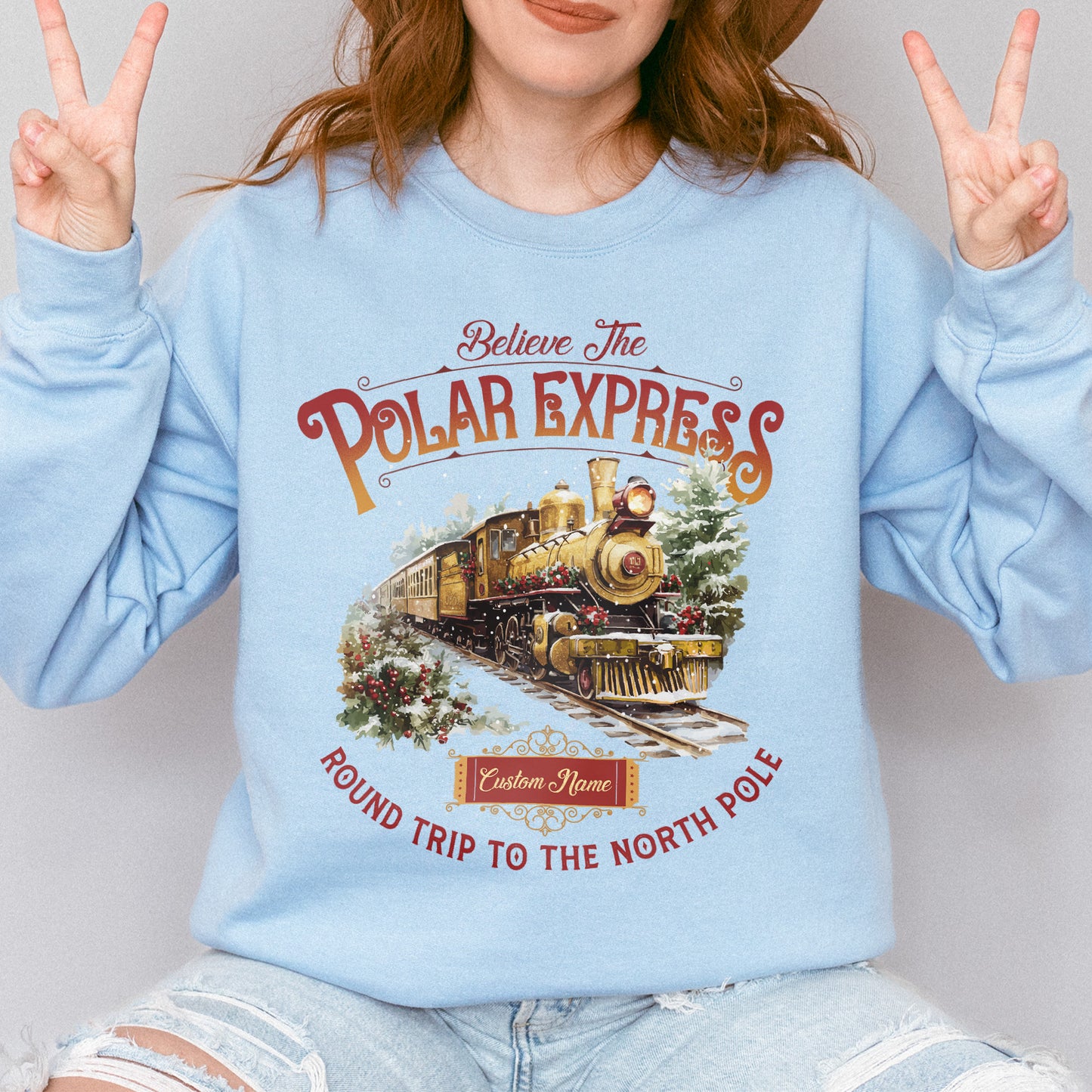 Custom Polar Express Sweatshirt | Believe Round Trip to the North Pole Sweatshirt