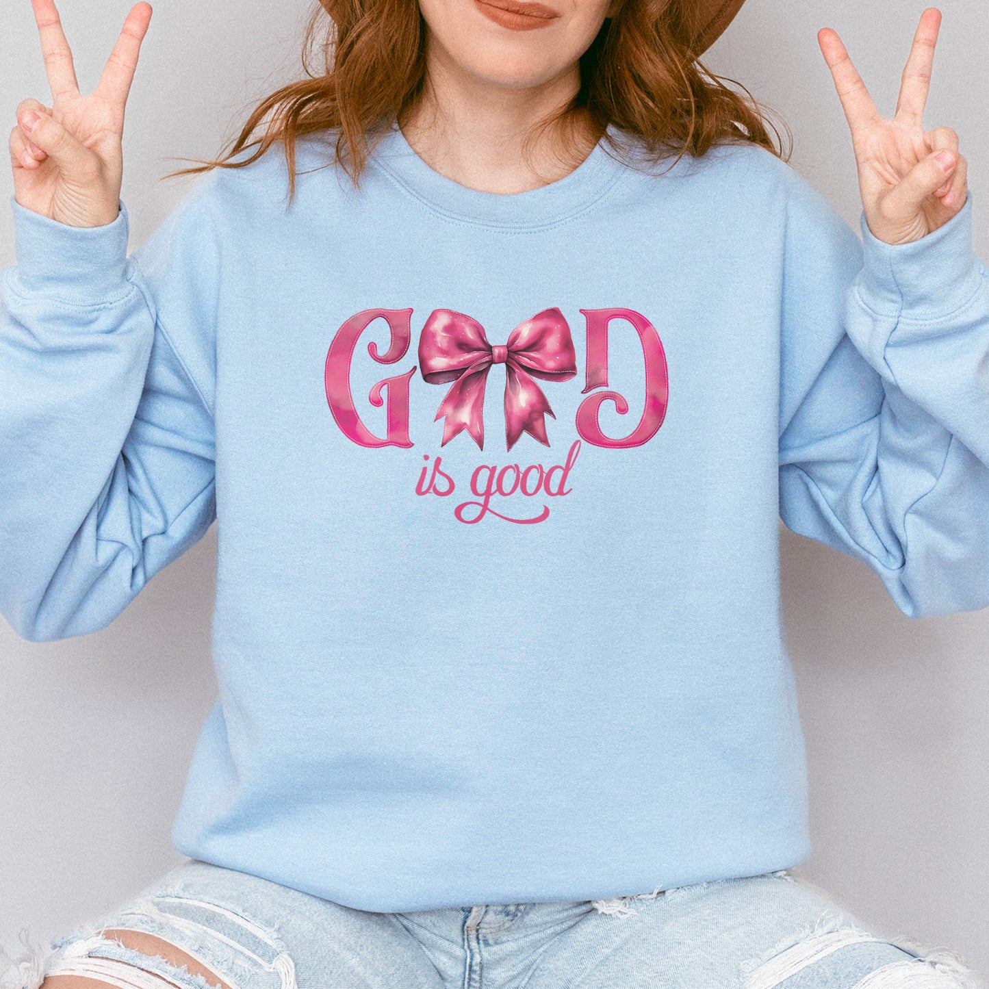 God Is Good Sweatshirt | Pink Bow Christian Faith Sweatshirt, Bible Verse Sweatshirt
