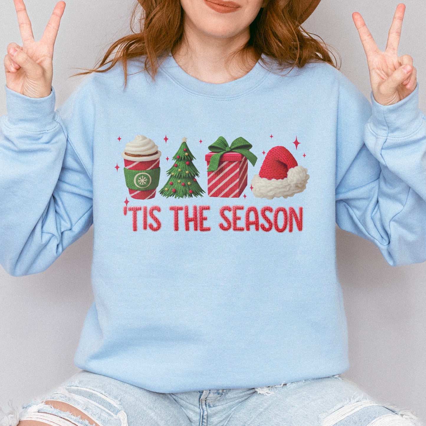 Tis The Season Shirt: Christmas Coffee, Holiday Gift, Santa Hat Tree, Festive Christmas Outfit Sweatshirt