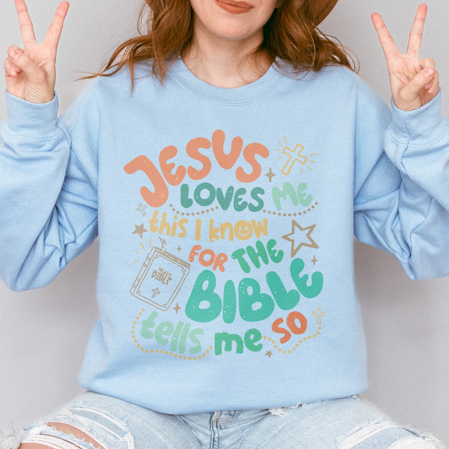 Jesus Loves Me This I Know Sweatshirt: Christian Bible Verse Sweatshirt, Kids Youth Faith Sweatshirt