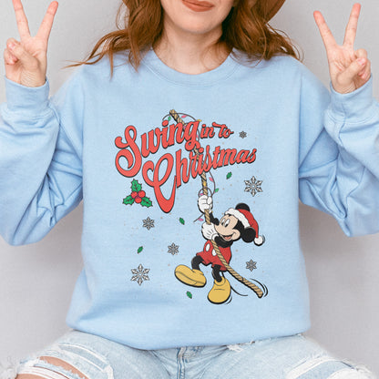Swing Into Christmas Shirt: Funny Mickey Christmas Tee, Cute Holiday Shirt, Festive Disney Christmas Outfit Sweatshirt