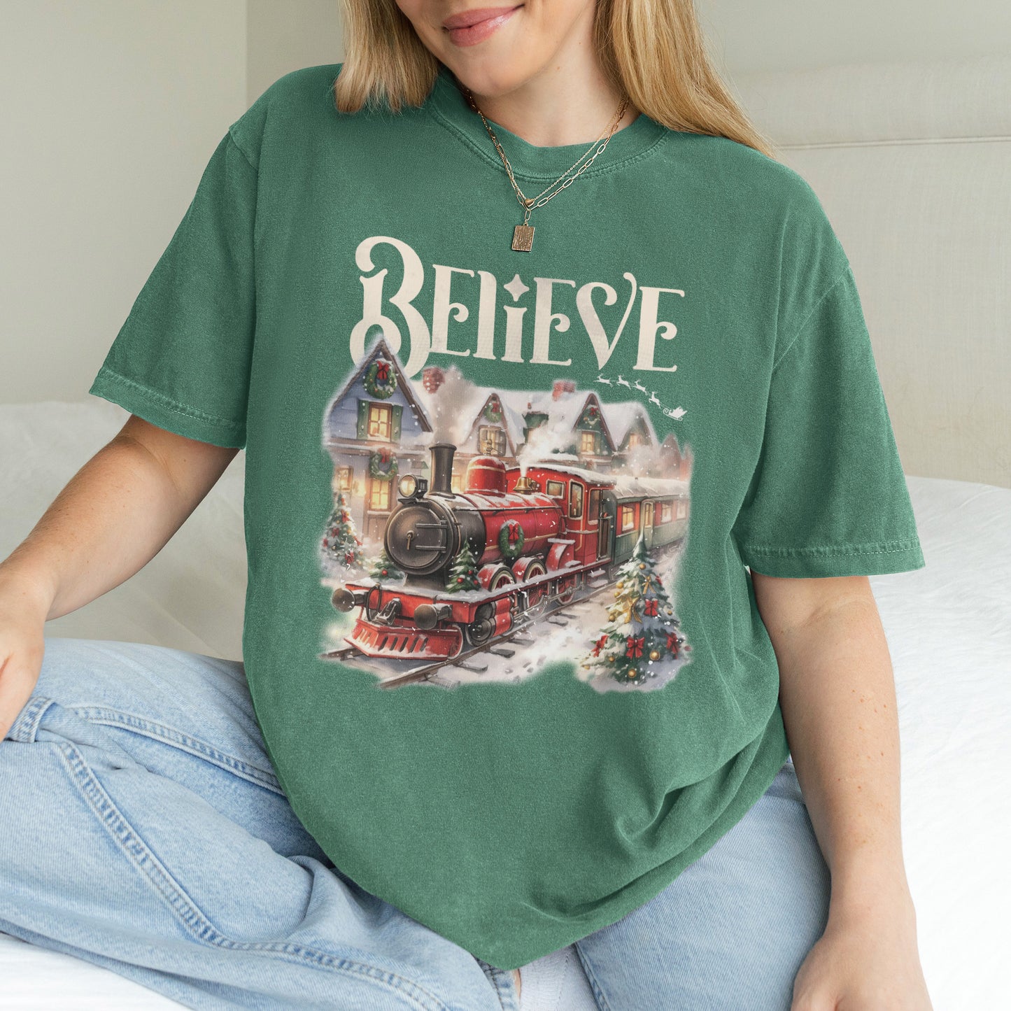 Believe Polar Express Christmas Train Shirt | Holiday Santa Sleigh Tee