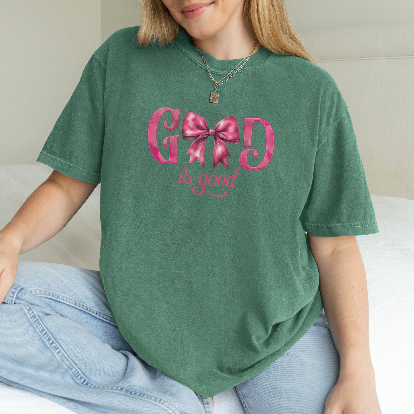God Is Good Shirt | Pink Bow Christian Faith Tee, Bible Verse Top