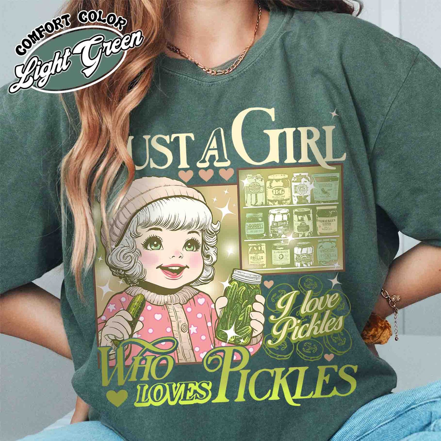 Pickle T-Shirt, Canned Pickles T Shirt, Canned Pickles T-Shirt, Pickle Jar T Shirt, Women Christmas Gift, Just a Girl Who Loves Pickles Shirt