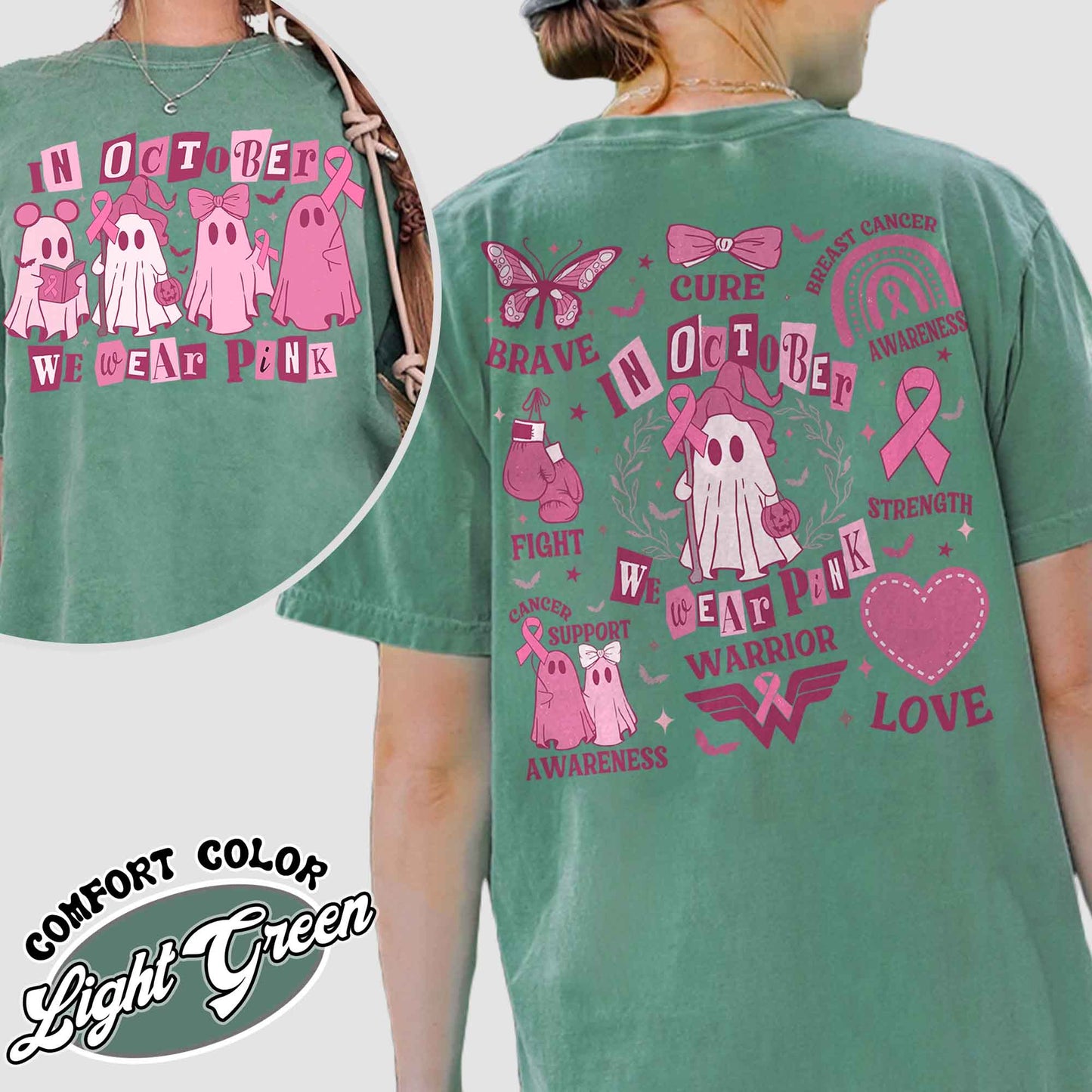 Breast Cancer Support Squad Shirt, in a October We Wear Pink, in October We Wear Pink Ghost Shirt, We Wear Pink in October Shirt, Breast Cancer