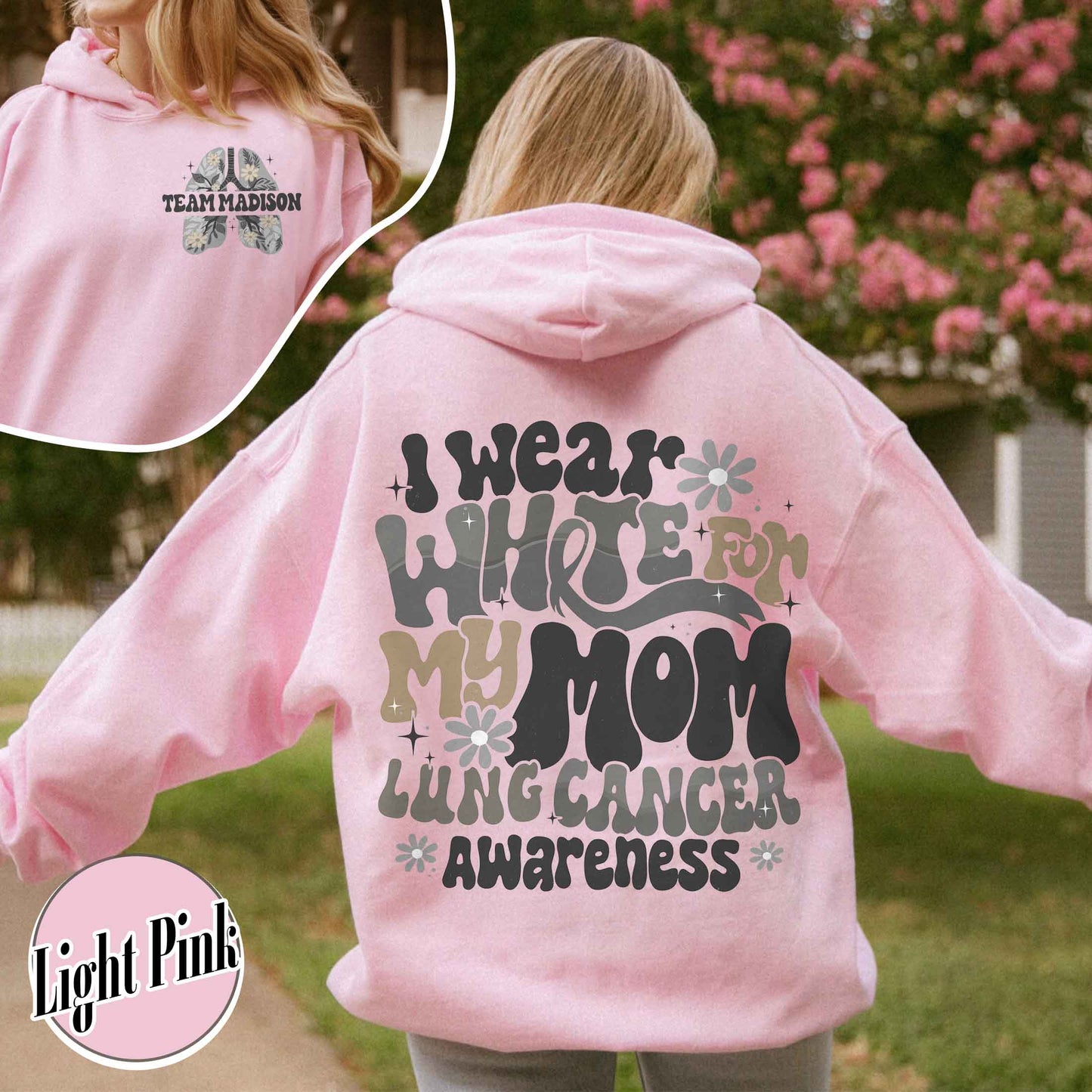 Cancer Awareness Hoodie, Lung Cancer Support Hoodie, White Ribbon Lung Cancer Fighter Hoodie
