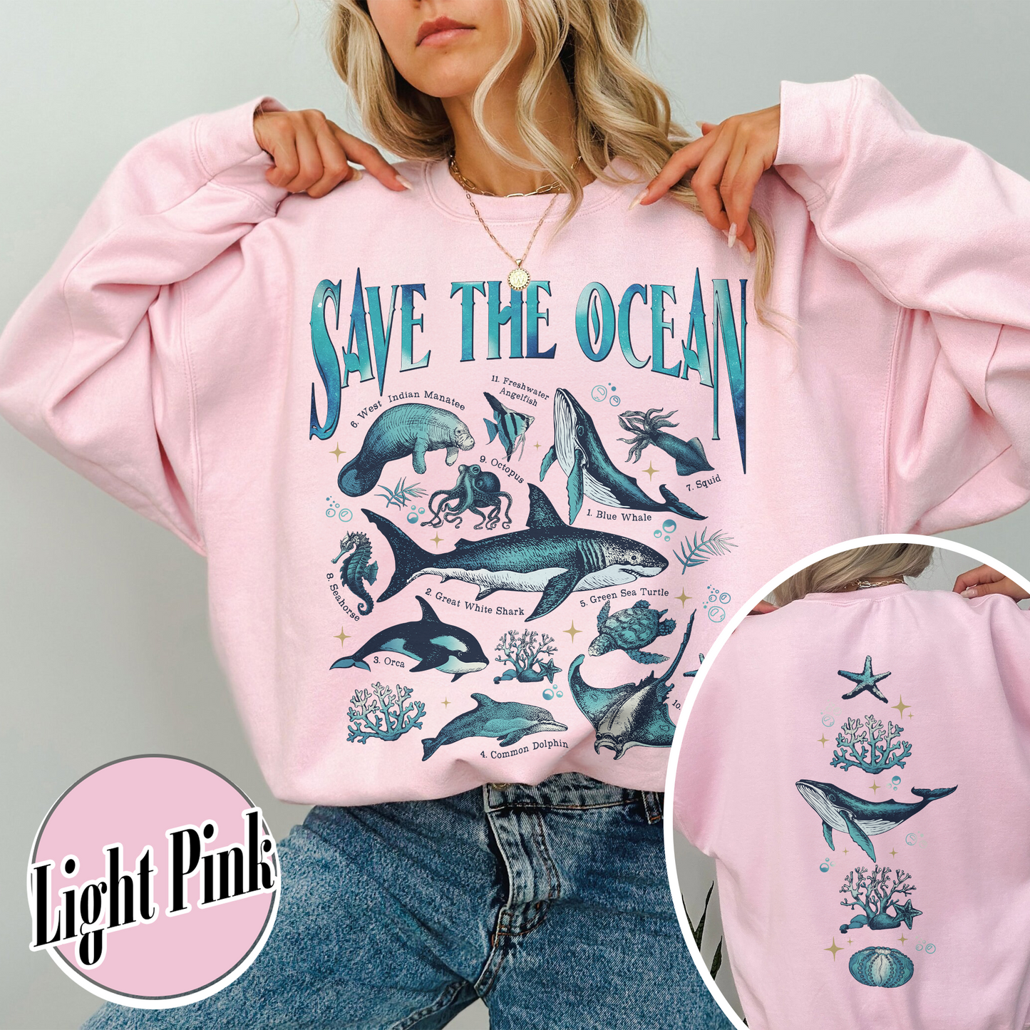 Save The Ocean Sweatshirt, Animal Sweatshirt, Retro Ocean Nature Sweatshirt, Dolphin Sweatshirt, Shark Lover Gift,Marine Biologist,Surfing Sweatshirt