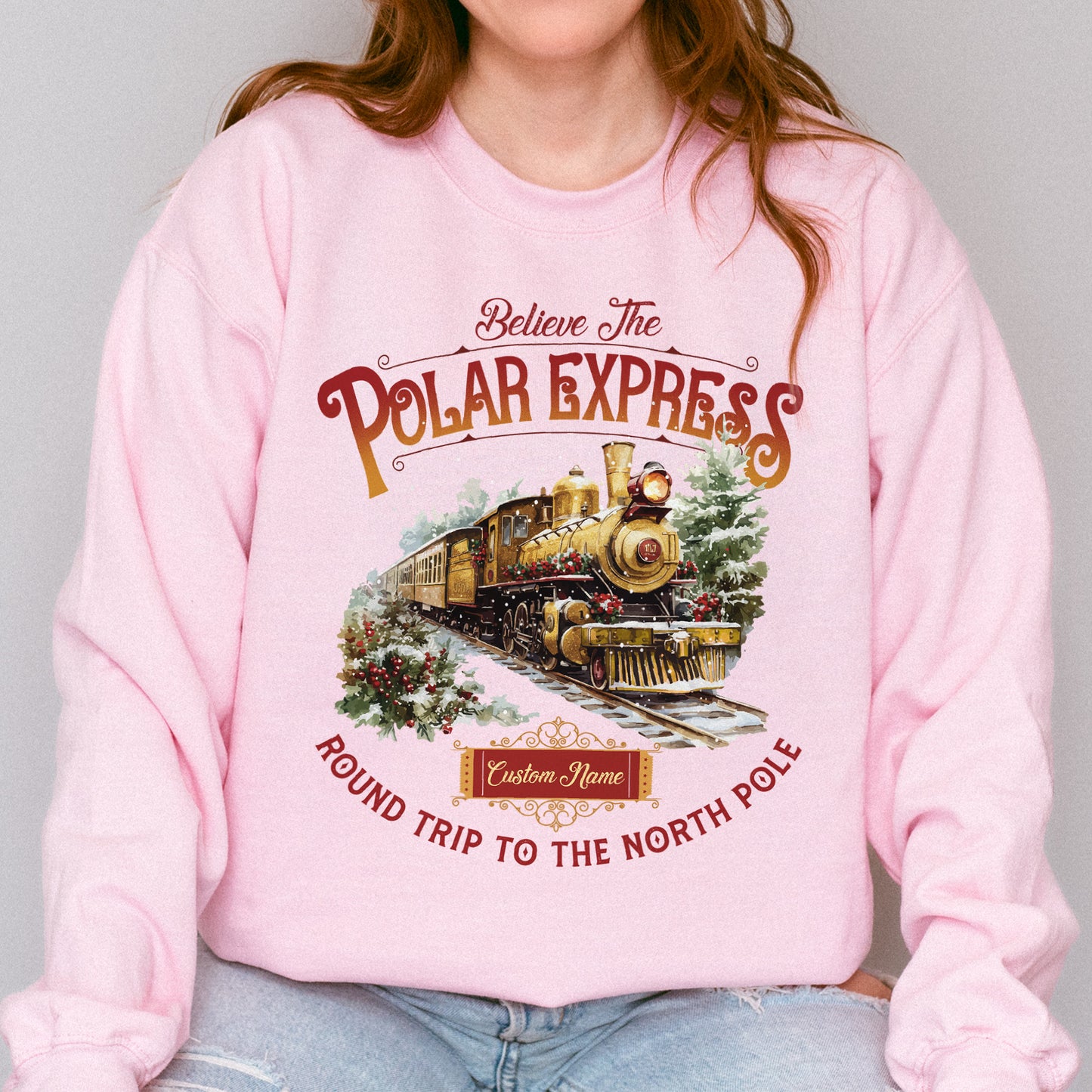 Custom Polar Express Sweatshirt | Believe Round Trip to the North Pole Sweatshirt