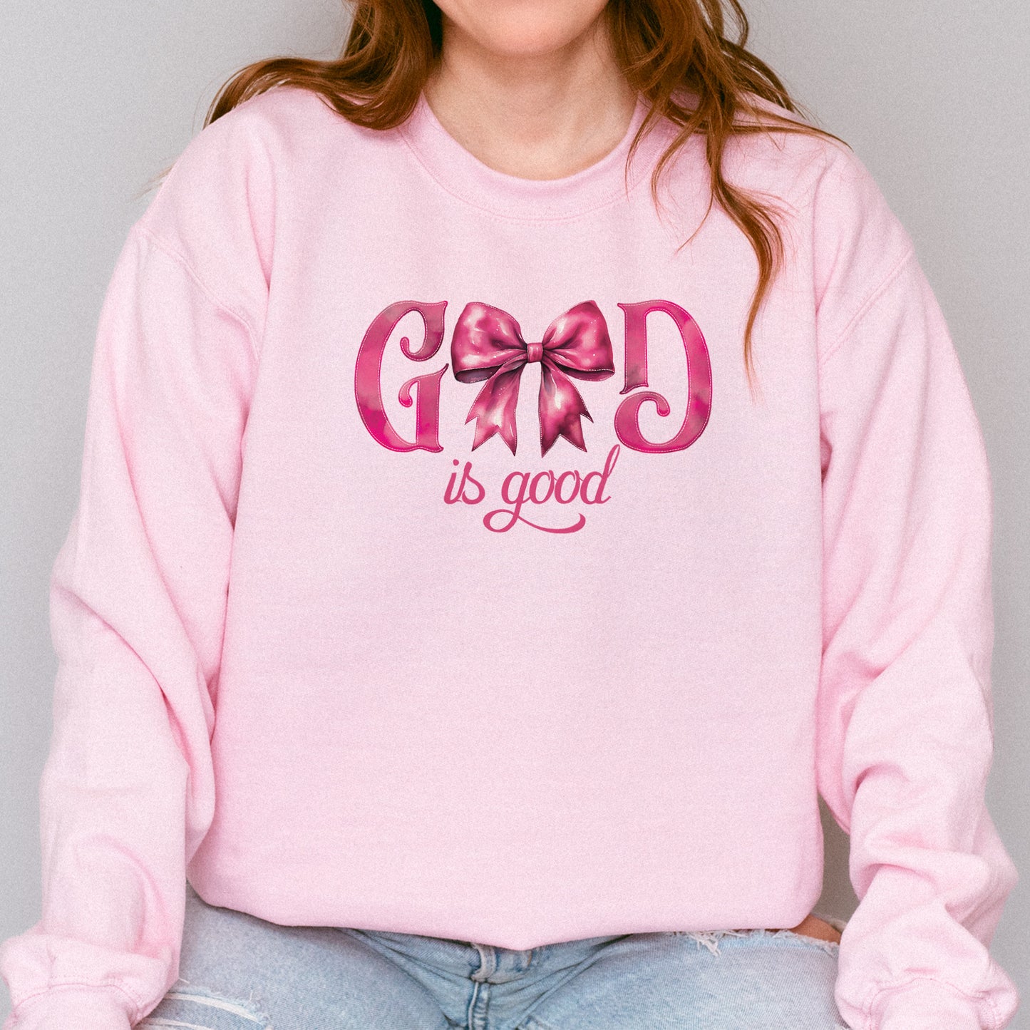 God Is Good Sweatshirt | Pink Bow Christian Faith Sweatshirt, Bible Verse Sweatshirt