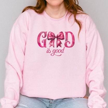 God Is Good Sweatshirt | Pink Bow Christian Faith Sweatshirt, Bible Verse Sweatshirt