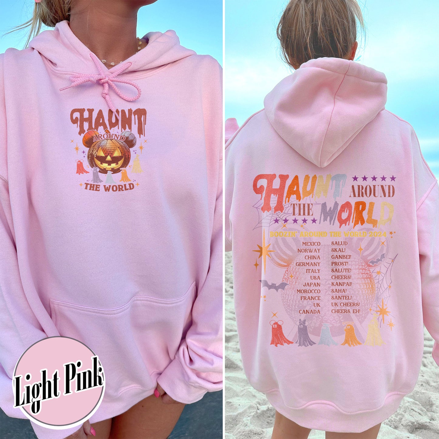 Halloween Disney Hoodie, Epcot Drink Around the World Hoodie, Haunt Around the World Hoodie