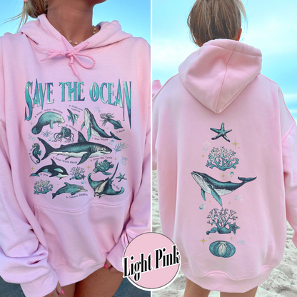 Save The Ocean Hoodie, Animal Hoodie, Retro Ocean Nature Hoodie, Dolphin Hoodie, Shark Lover Gift,Marine Biologist,Surfing Hoodie