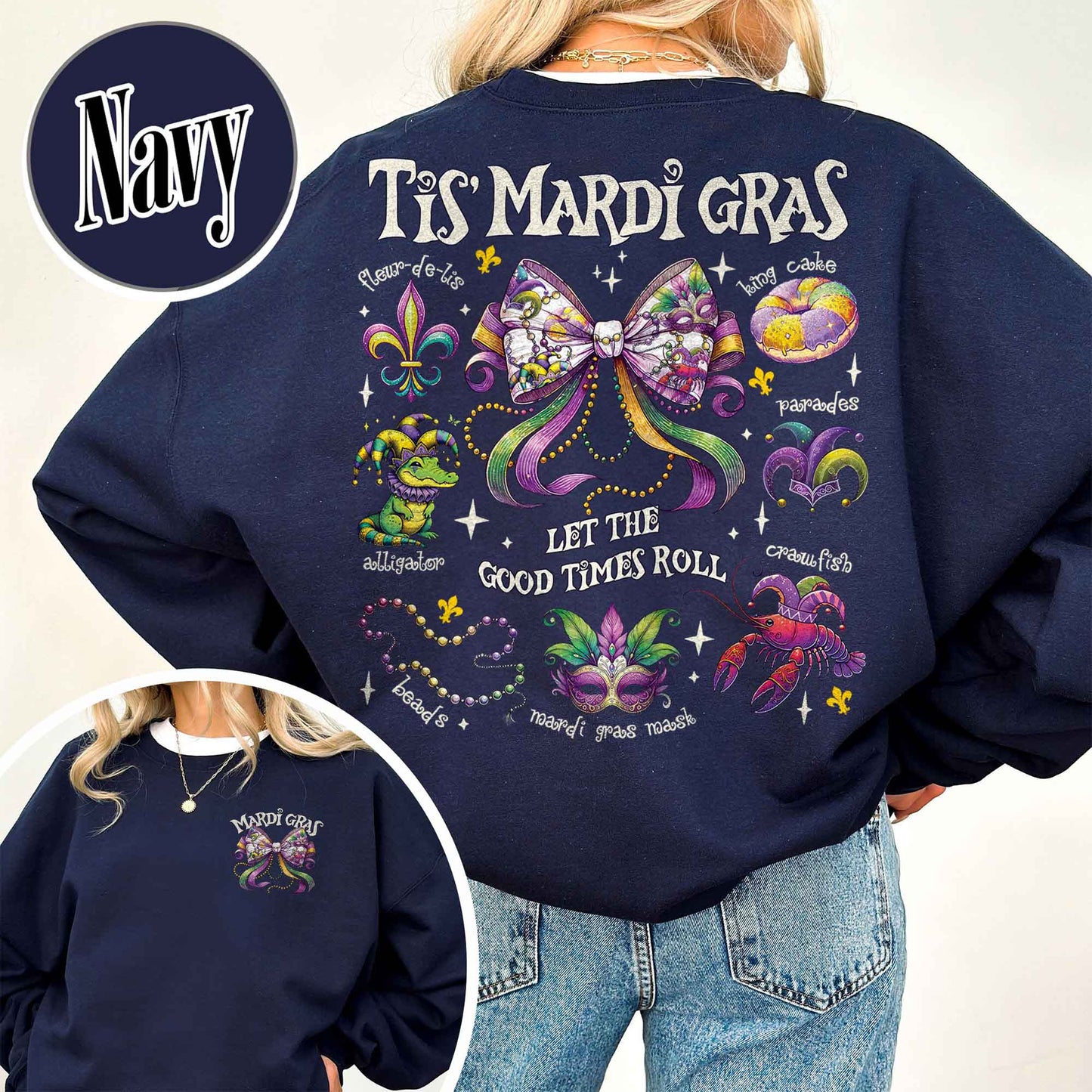 Mardi Gras Sweatshirt, Mardi Gras Coquette Sweatshirt,Louisiana Mardi Gras Sweatshirt, Fat Tuesday Sweatshirt