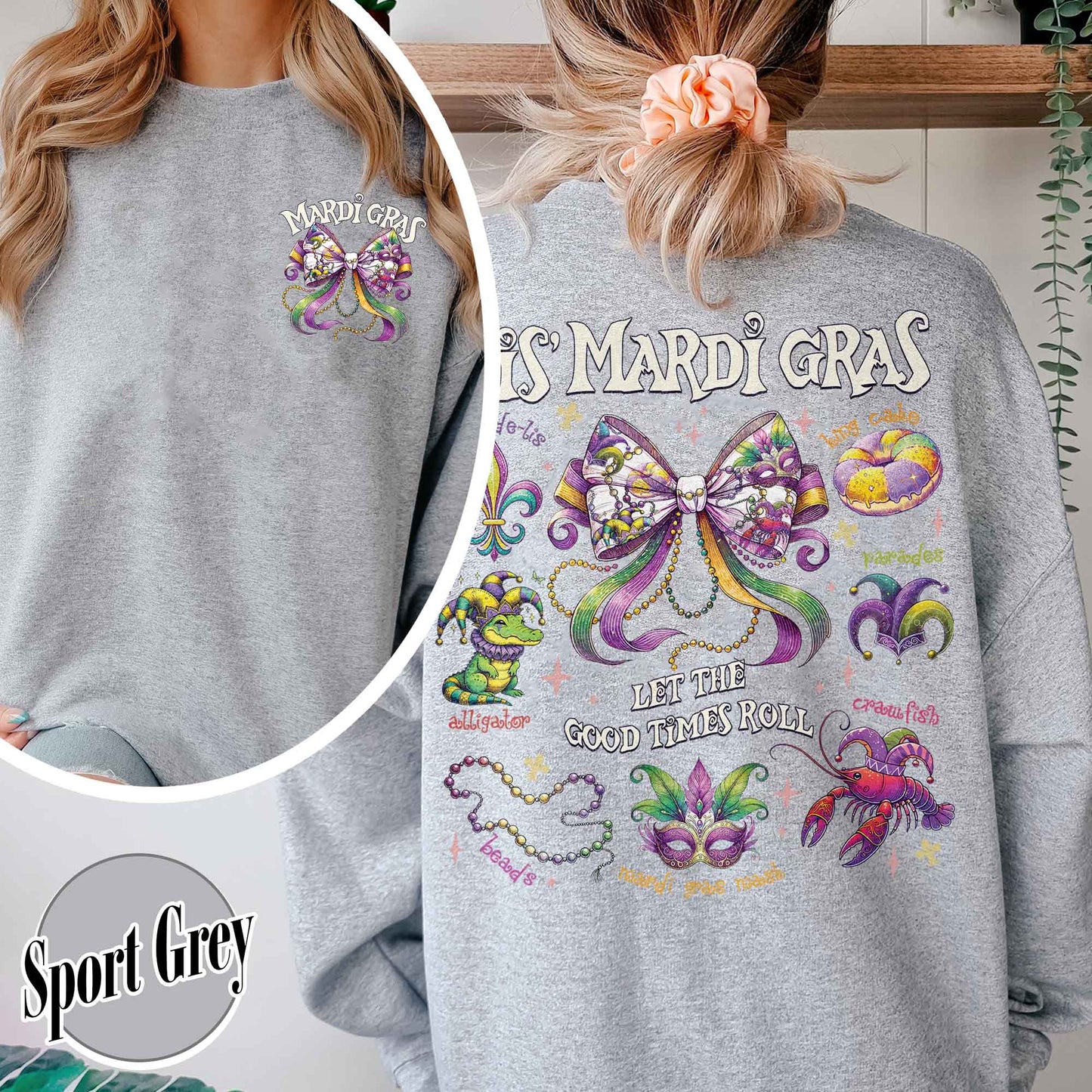 Mardi Gras Sweatshirt, Mardi Gras Coquette Sweatshirt,Louisiana Mardi Gras Sweatshirt, Fat Tuesday Sweatshirt