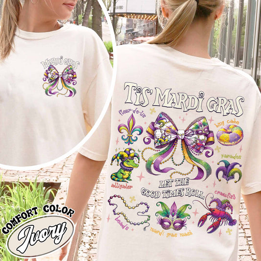 Mardi Gras Comfort Colors Shirt, Mardi Gras Coquette Shirt,Louisiana Mardi Gras Shirt, Fat Tuesday Shirt