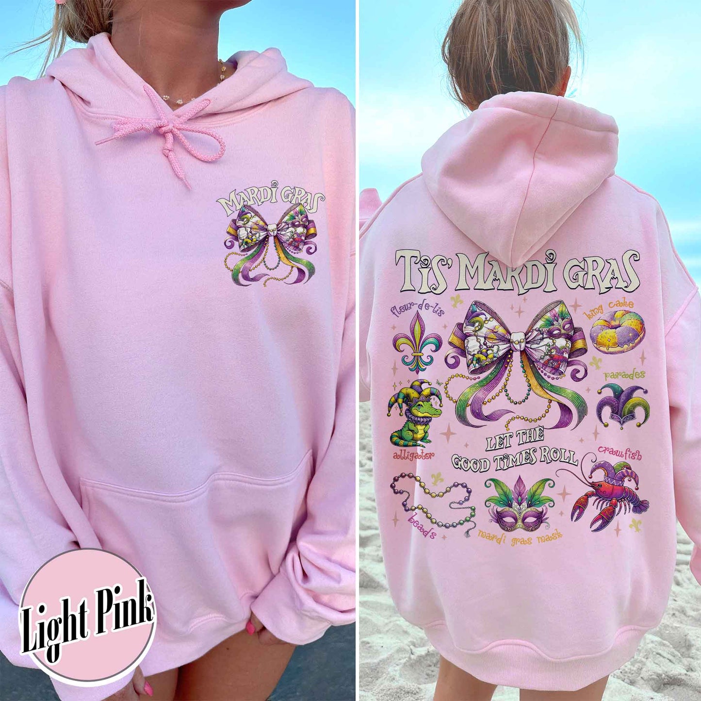 Mardi Gras Hoodie, Mardi Gras Coquette Hoodie,Louisiana Mardi Gras Hoodie, Fat Tuesday Hoodie