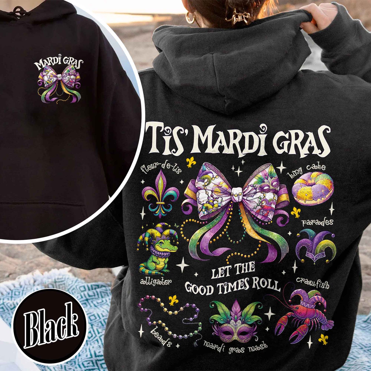Mardi Gras Hoodie, Mardi Gras Coquette Hoodie,Louisiana Mardi Gras Hoodie, Fat Tuesday Hoodie