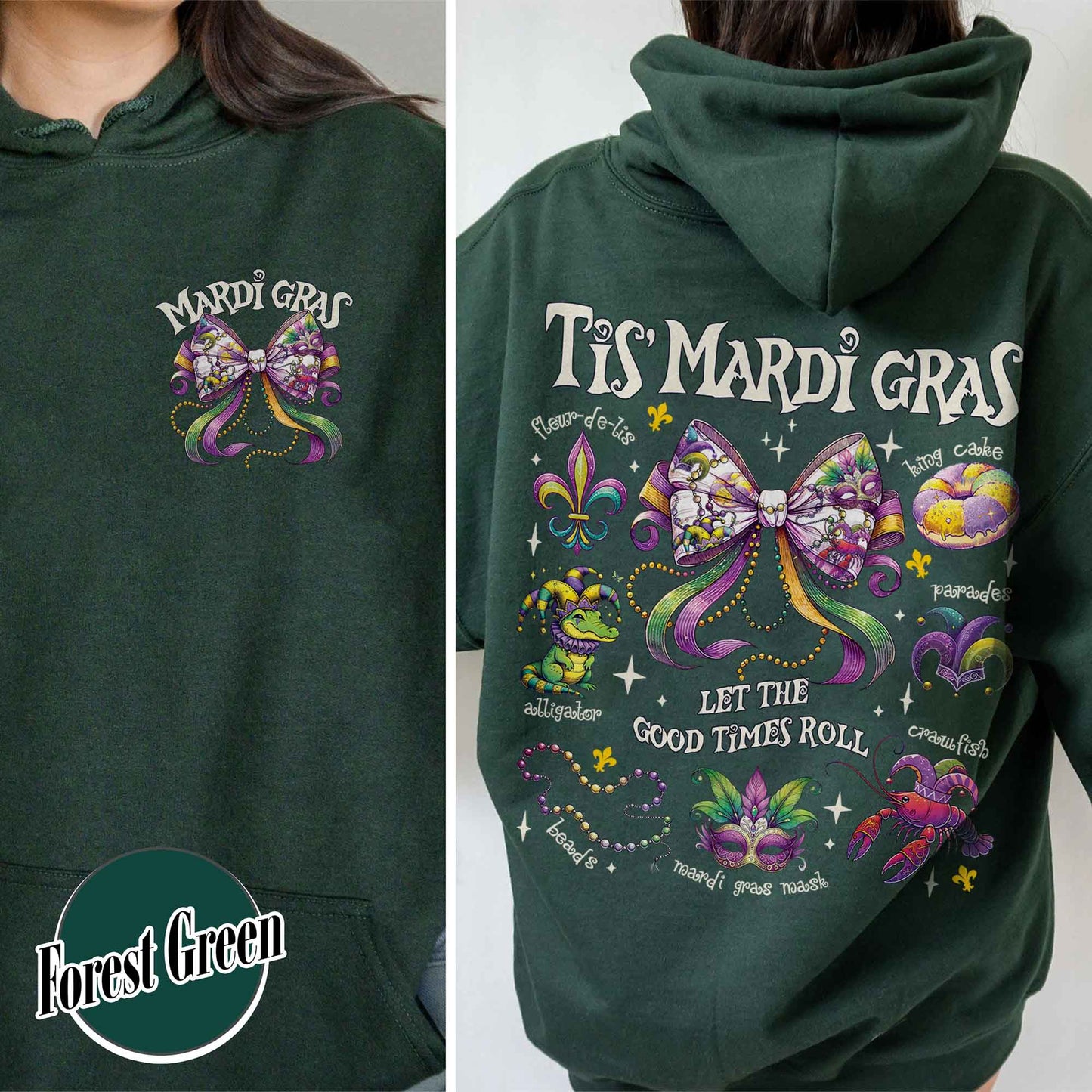 Mardi Gras Hoodie, Mardi Gras Coquette Hoodie,Louisiana Mardi Gras Hoodie, Fat Tuesday Hoodie