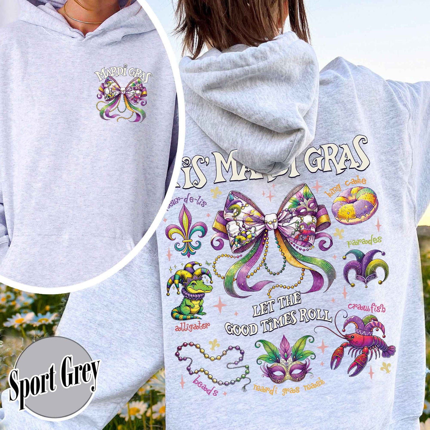 Mardi Gras Hoodie, Mardi Gras Coquette Hoodie,Louisiana Mardi Gras Hoodie, Fat Tuesday Hoodie