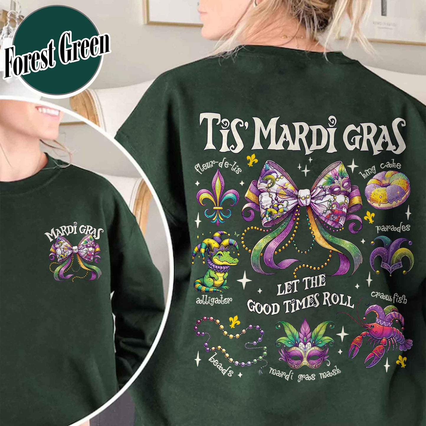 Mardi Gras Sweatshirt, Mardi Gras Coquette Sweatshirt,Louisiana Mardi Gras Sweatshirt, Fat Tuesday Sweatshirt