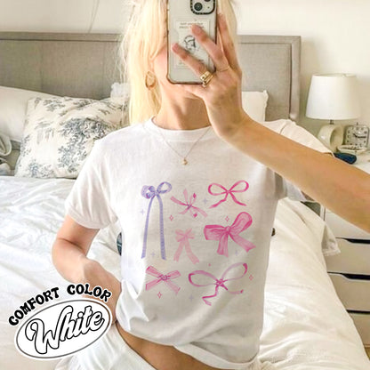 Pink Bow Coquette Comfort Colors Shirt, Baby Tee Women Bow, Ribbon Bow Shirt, Coquette Bow Shirt