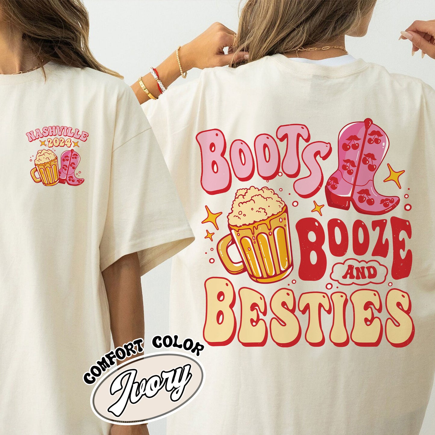 Bachelorette Comfort Colors Shirt, Boots Booze and Besties Nashville, Bachelorette Party