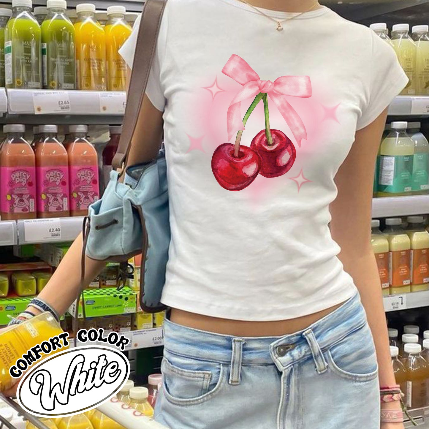 Pink Bow Coquette Comfort Colors Shirt, Baby Tee Women Bow, Ribbon Bow Shirt, Cherry Bow Shirt