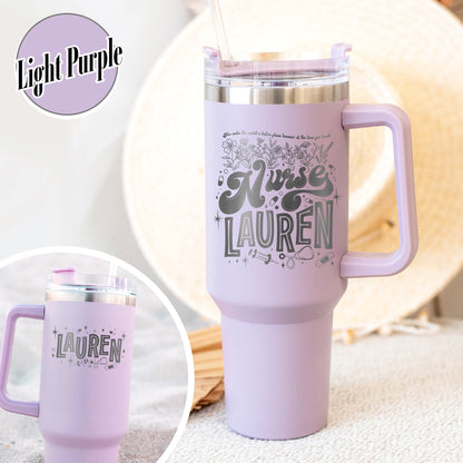 Custom Nurse Tumbler 40oz With Straw, Custom Nursing Student Tumbler, Custom Tumbler Nurse, Nurse Tumbler 40oz, Laser Engraved Tumbler Nurse