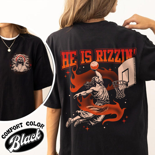 Christian Comfort Colors Shirt,He Is Rizzin Basketball Tshirt,He Is Rizzin Basketball,Easter Shirt