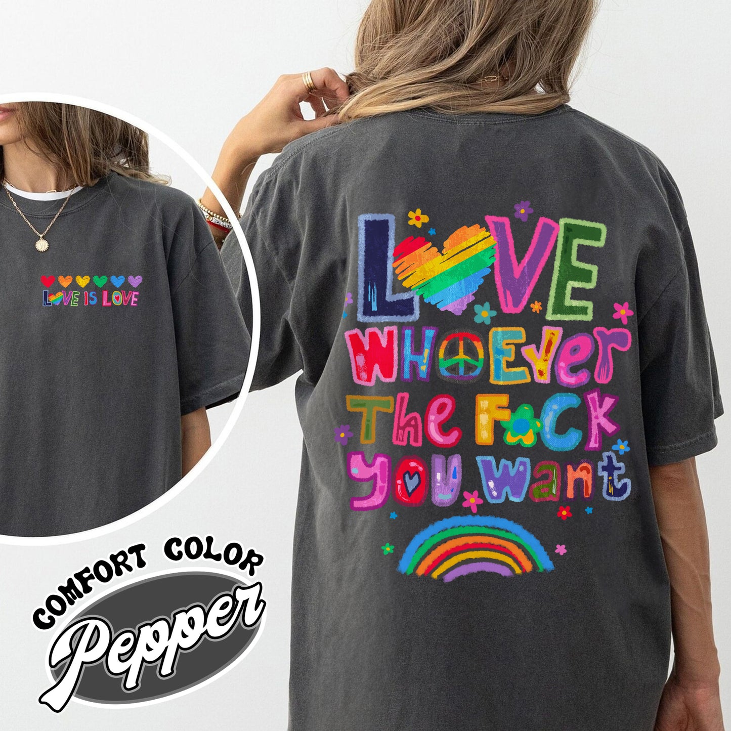 Love Whoever the F You Want Comfort Colors Shirt, Pride Month Shirt, LGBT Shirt, Rainbow Shirt, Gay Pride Trendy Tshirt, Live Laugh Lesbian, Lesbian Shirt