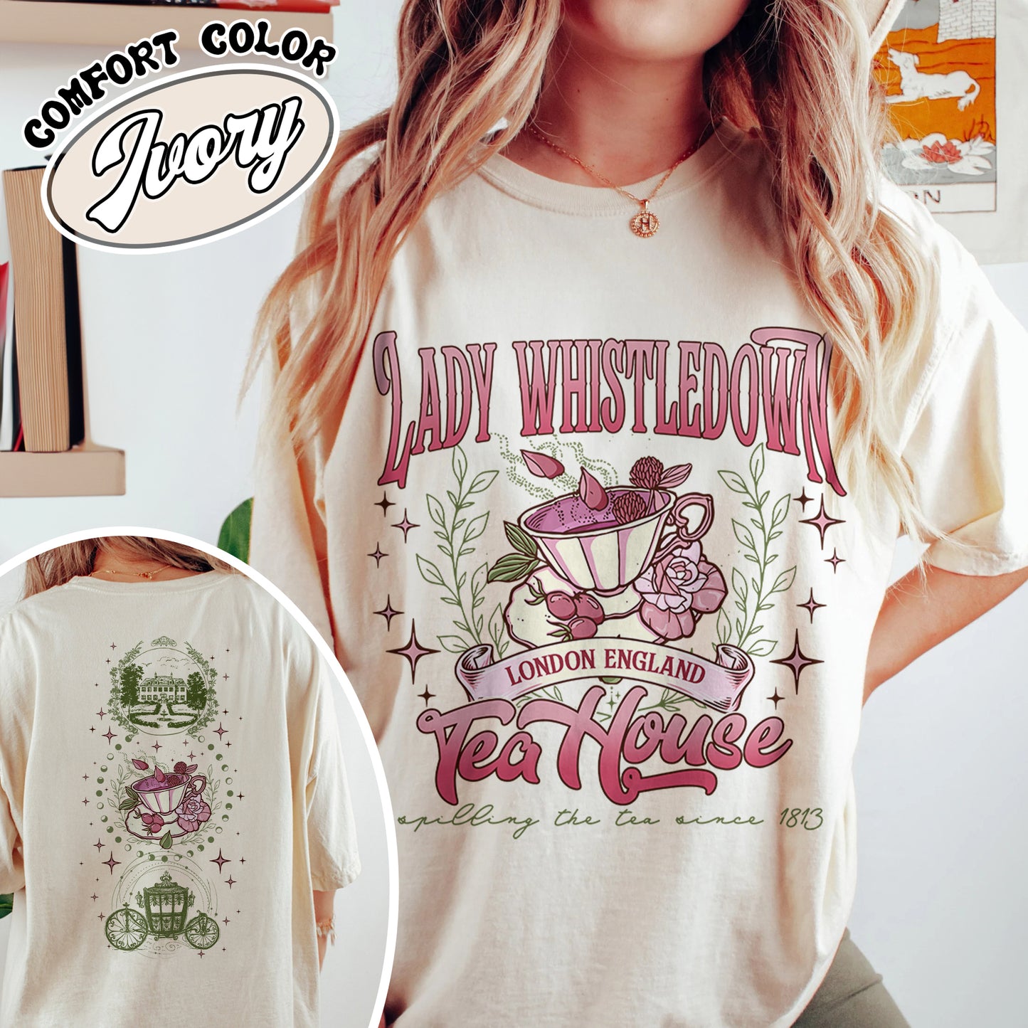 Lady Whistledown Tea House Comfort Color Shirt, Spill the Tea Lady Whistledown Shirt, Lady Whistledown Shirt, Lady Whistledown Colin and Penelope, Tea House Shirt