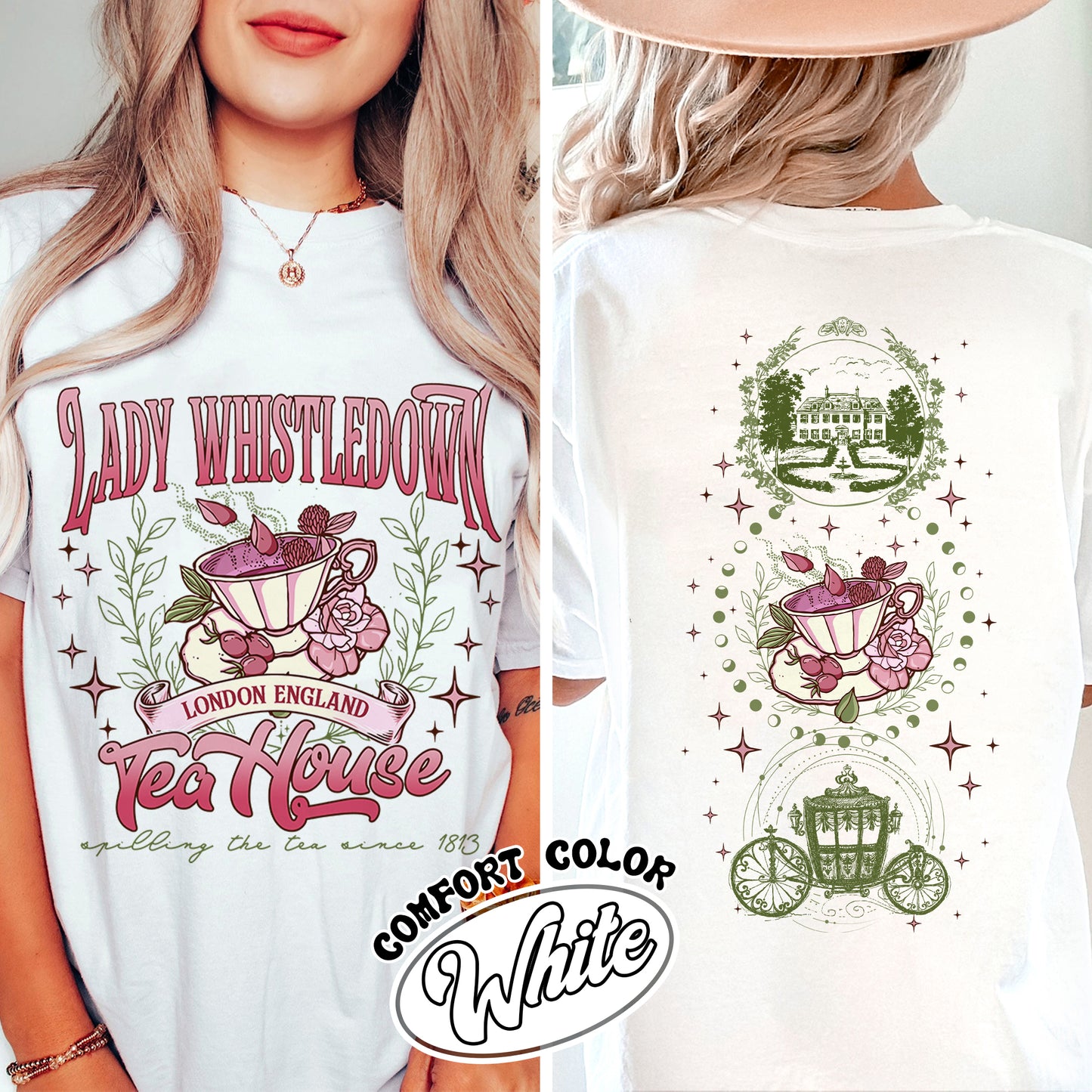 Lady Whistledown Tea House Comfort Color Shirt, Spill the Tea Lady Whistledown Shirt, Lady Whistledown Shirt, Lady Whistledown Colin and Penelope, Tea House Shirt