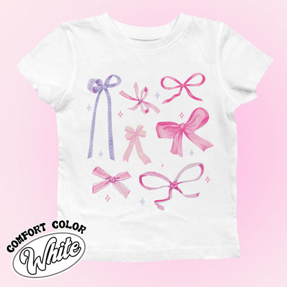 Pink Bow Coquette Comfort Colors Shirt, Baby Tee Women Bow, Ribbon Bow Shirt, Coquette Bow Shirt