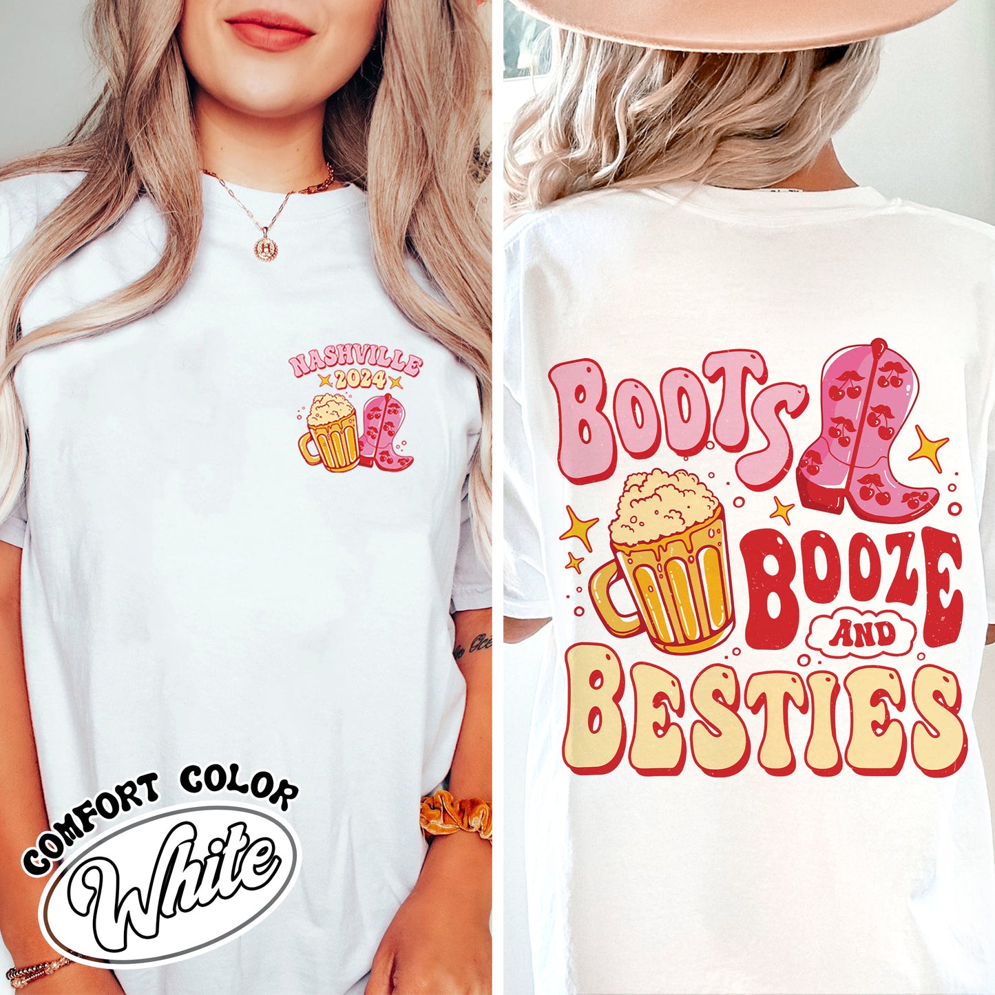 Bachelorette Comfort Colors Shirt, Boots Booze and Besties Nashville, Bachelorette Party