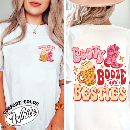 Bachelorette Comfort Colors Shirt, Boots Booze and Besties Nashville, Bachelorette Party