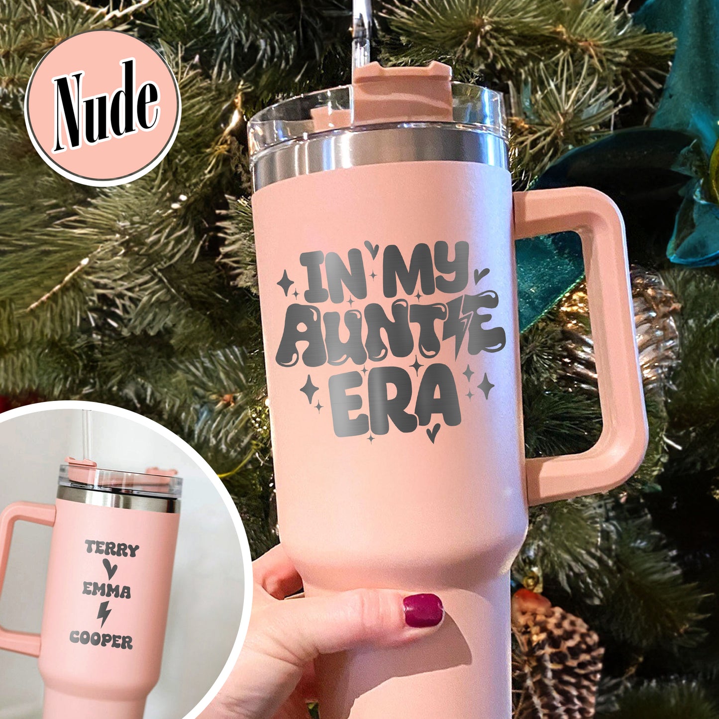 Personalized Auntie Tumbler 40oz, Auntie Era Tumbler, In My Auntie Era Tumbler, Auntie Gift, Promoted To Auntie Tumbler, Tumbler With Handle