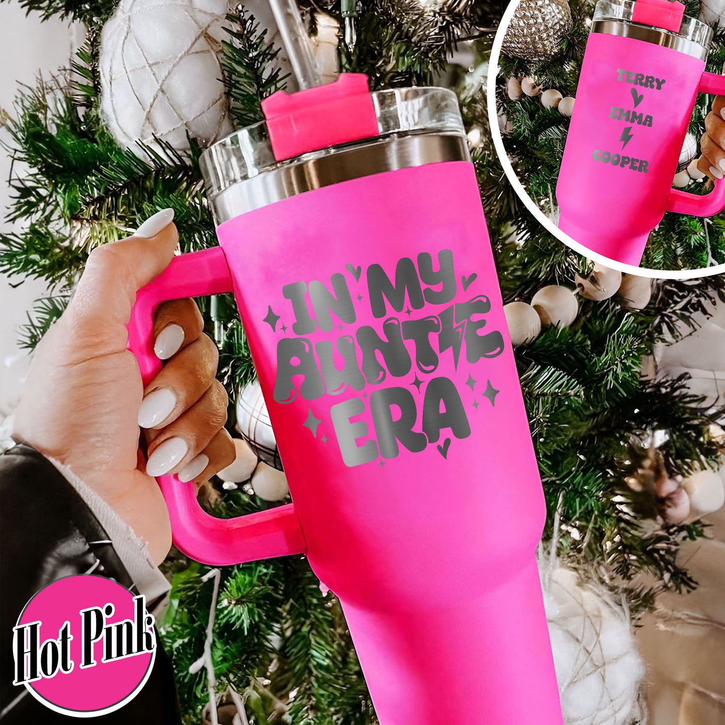 Personalized Auntie Tumbler 40oz, Auntie Era Tumbler, In My Auntie Era Tumbler, Auntie Gift, Promoted To Auntie Tumbler, Tumbler With Handle