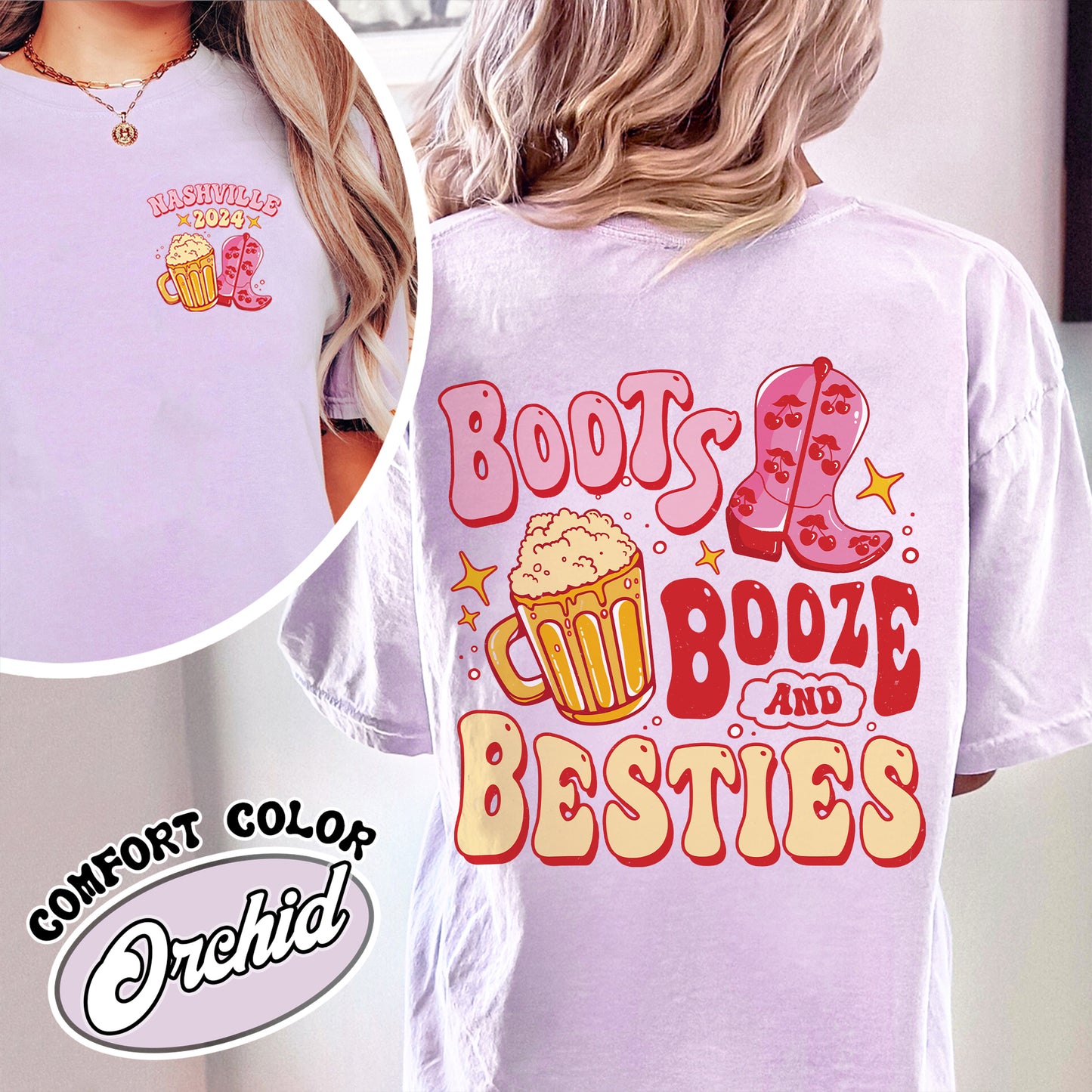 Bachelorette Comfort Colors Shirt, Boots Booze and Besties Nashville, Bachelorette Party